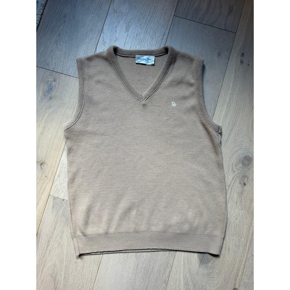 Vintage Christian Dior Jeune Homme V Neck Sweater Vest Tan Size S / M